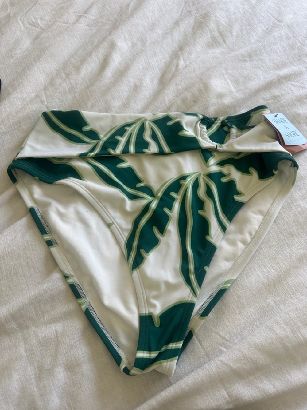 Shade & Shore White and Dark Green Tropical Bikini Bottom